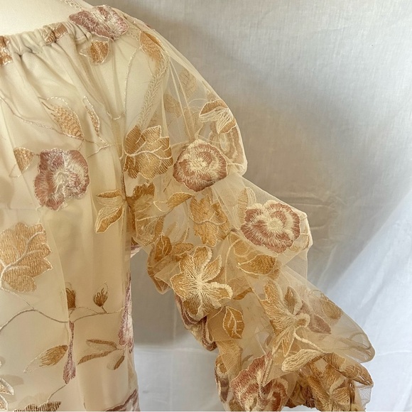 Preluda Floral Embroidered Tulle Top Blouse Off Shoulder Party Elegant XL - Picture 2 of 6